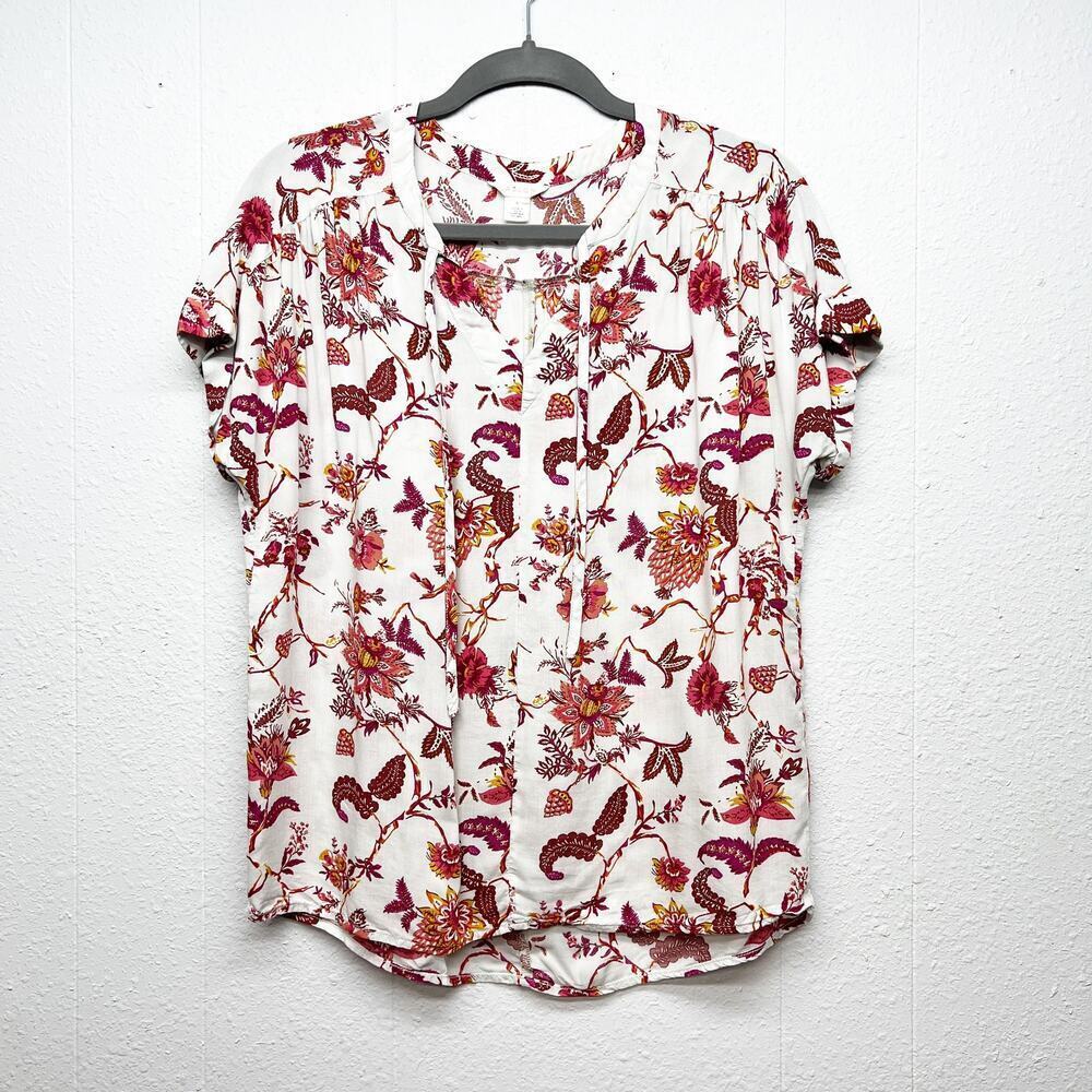 Caslon V-Neck Floral Top Womens Small Modal Relaxed Boho Cottagecore Lightweight
